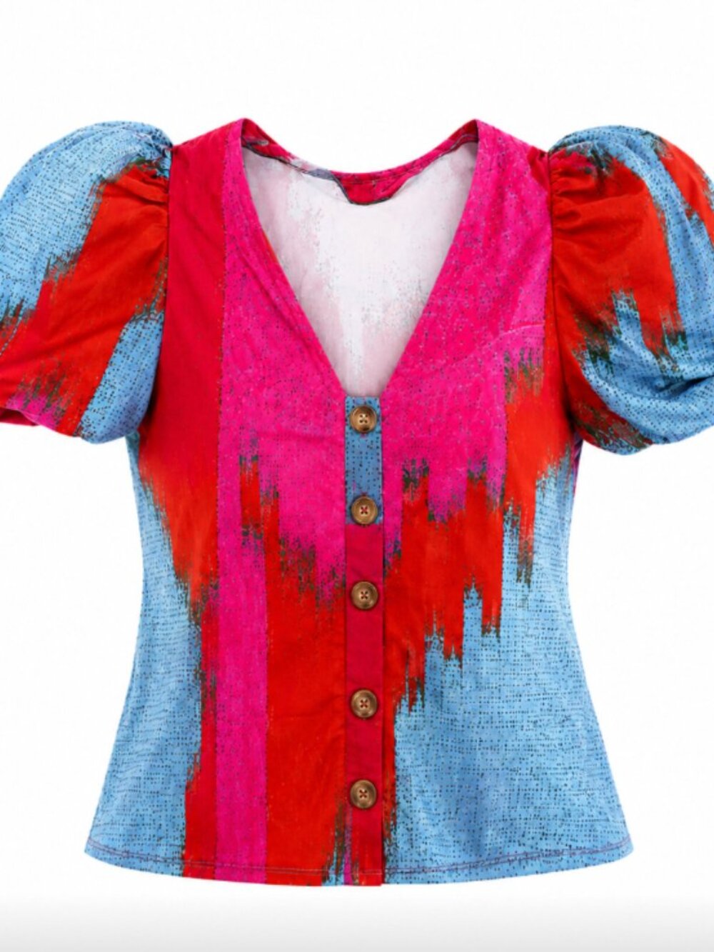 RHODE Nisha Multicolor Puff Sleeve Cotton Top Size Large